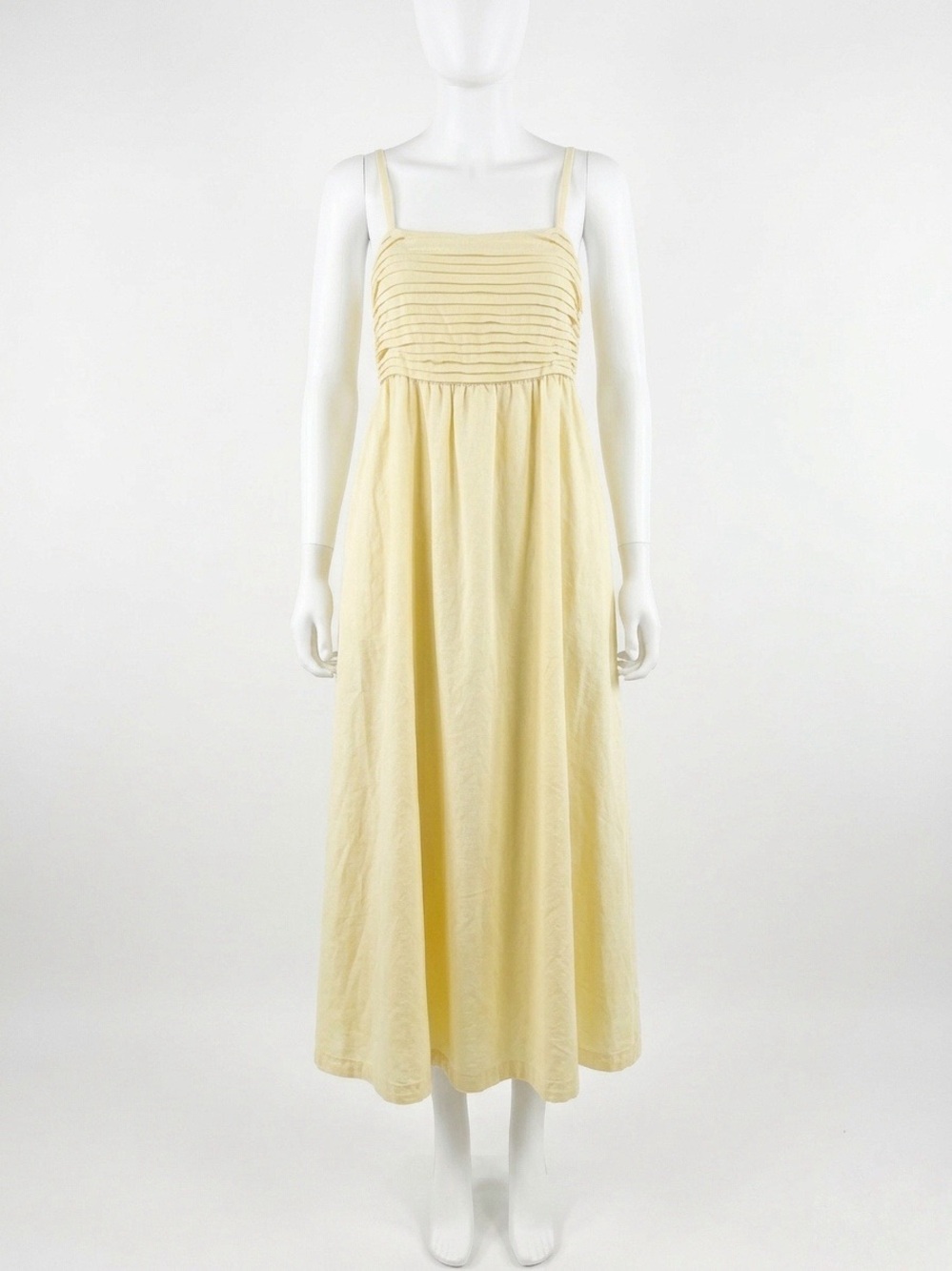 Honey Linen Blend Open Keyhole Back Midi Sundress Pale Yellow Sz Medium M Japna